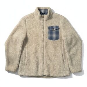 Pendleton Fleece Jacket‎ Full Zip Plaid Accent L/G Cozy Warm Adventure Outdoors